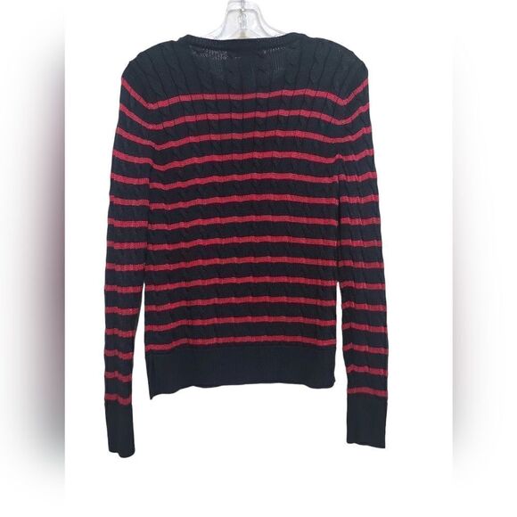 Ralph Lauren Women's Black and Red Stripe Sweater Sz Petite Small - Picture 2 of 6